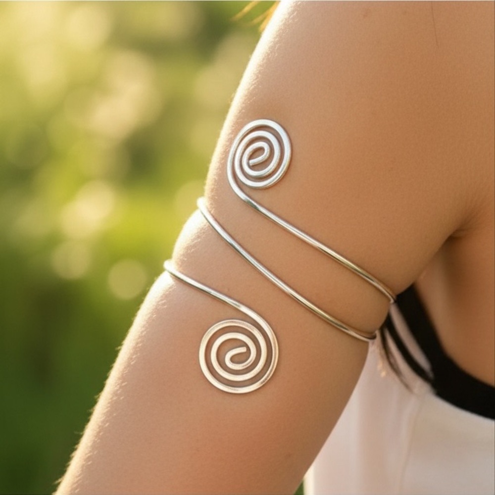 NWT Boho Swirl Adjustable Arm Bangle – Silver Metal Alloy - Picture 4 of 6